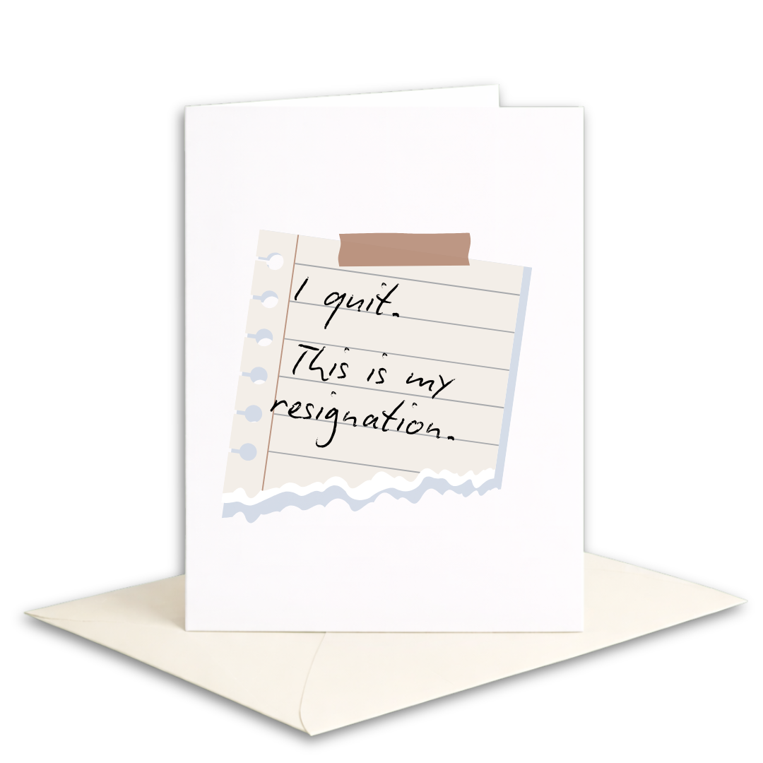 Greeting card with a resignation note on a white background