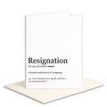Card with the word 'Resignation' and its definition on a white background